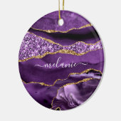 パープル金ゴールドグリッターマーブルオーナメント名前をカスタムする セラミックオーナメント (左)