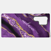 パープル金ゴールドグリッターマーブルギフト付き名前をカスタムする SAMSUNG GALAXYケース (裏面横)