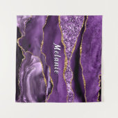 パープル金ゴールドグリッターマーブルタペストリー名前をカスタムする タペストリー (正面(横))