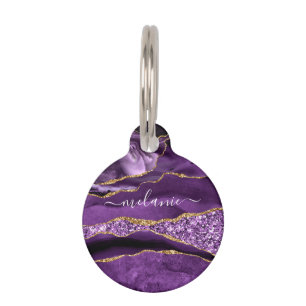 パープル金ゴールドグリッターマーブル名前をカスタムするペット用名札 ペット　ネームタグ