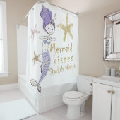 パープル金ゴールドグリッターマーメイドウィッシュヒトデキス シャワーカーテン (インサイチュ)