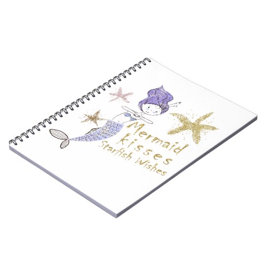 パープル金ゴールドグリッターマーメイドウィッシュヒトデキス ノートブック (左側)