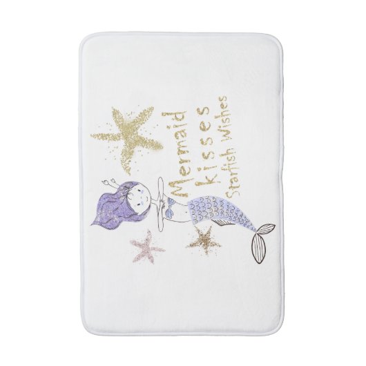 パープル金ゴールドグリッターマーメイドウィッシュヒトデキス バスマット (正面縦)