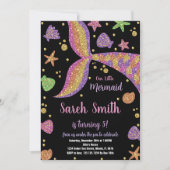 パープル金ゴールドグリッターマーメイドテール誕生日 招待状 (正面)