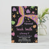 パープル金ゴールドグリッターマーメイドテール誕生日 招待状 (スタンド正面)