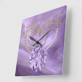 パープル金ゴールドグリッターミュージック&ジュエルスクエアウォールクロック スクエア壁時計 (傾斜)