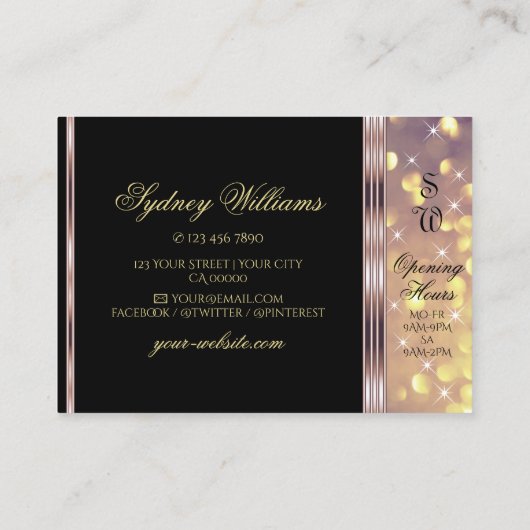 パープル金ゴールドグリッターモノグラムブラック薄紫 名刺 (裏面)