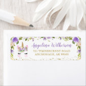 パープル金ゴールドグリッターユニコーンフローラ差出人住所 ラベル (インサイチュ)