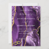 パープル金ゴールドグリッターリングや輪結婚式招待状 (正面)