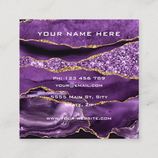 パープル金ゴールドグリッター名刺（QRコード付） スクエア名刺 (正面)