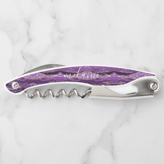 パープル金ゴールドグリッター名前をカスタムするウェイターコルクねじ ソムリエナイフ (裏面)