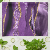 パープル金ゴールドグリッター名前をカスタムするキッチンタオル キッチンタオル (折り畳み)