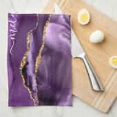 パープル金ゴールドグリッター名前をカスタムするキッチンタオル キッチンタオル (四つ折り)