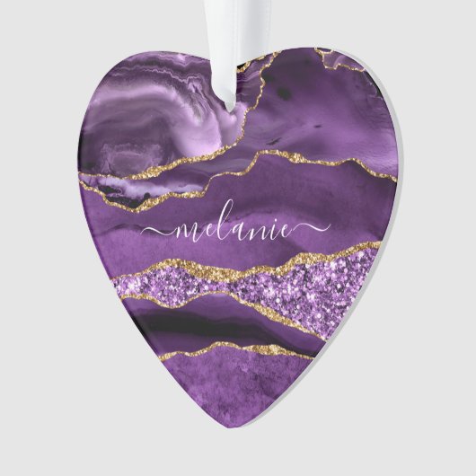 パープル金ゴールドグリッター名前をカスタムするクリスマスオーナメント オーナメント (正面)