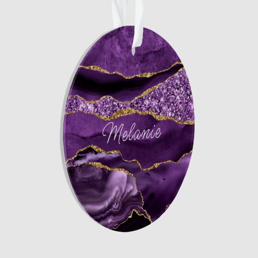 パープル金ゴールドグリッター名前をカスタムするクリスマスオーナメント オーナメント (正面)