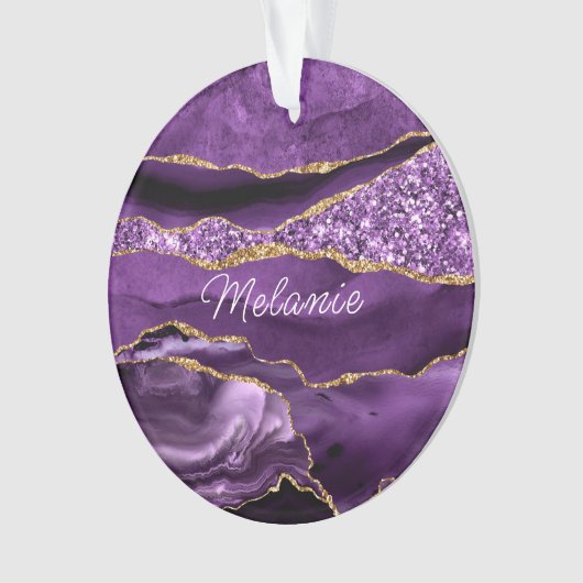 パープル金ゴールドグリッター名前をカスタムするクリスマスオーナメント オーナメント (正面)