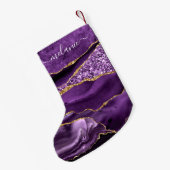 パープル金ゴールドグリッター名前をカスタムするクリスマスストッキング スモールクリスマスストッキング (裏面 (吊り時))