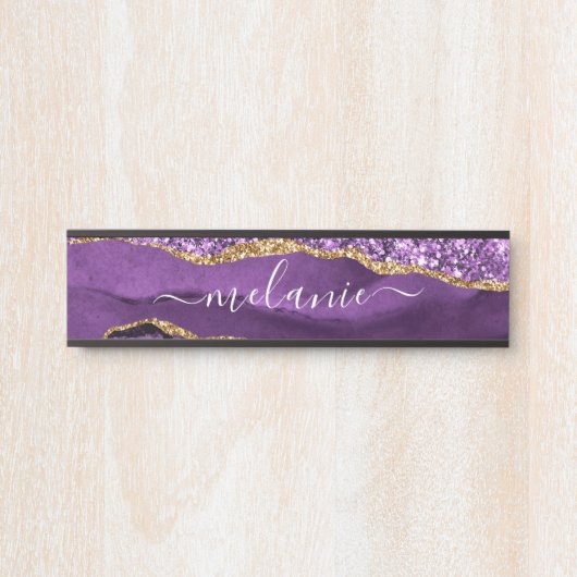 パープル金ゴールドグリッター名前をカスタムするドアサイン サインプレート (正面)