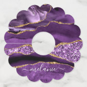 パープル金ゴールドグリッター名前をカスタムするワイングラスラベル ワイングラスタグ (正面)