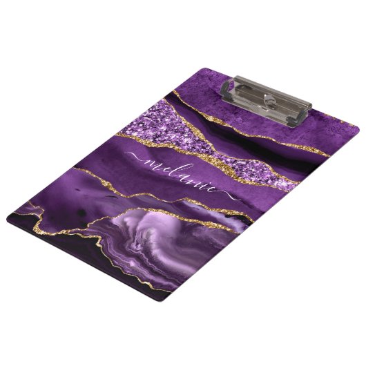 パープル金ゴールドグリッター大理石クリップボード名前をカスタムする クリップボード (アングル)