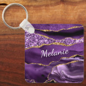 パープル金ゴールドグリッター大理石名前をカスタムするキーチェーン キーホルダー (正面)