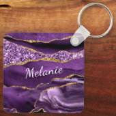 パープル金ゴールドグリッター大理石名前をカスタムするキーチェーン キーホルダー (裏面)