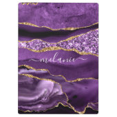 パープル金ゴールドグリッター大理石名前をカスタムするクリップボード クリップボード (裏面)