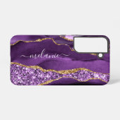 パープル金ゴールドグリッター大理石名前をカスタムするパーソナライズ SAMSUNG GALAXYケース (裏面横)