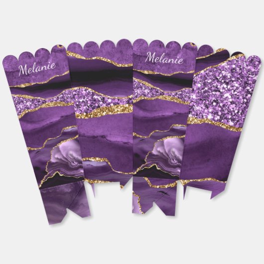 パープル金ゴールドグリッター大理石名前をカスタムするポップコーンボックス フェイバーボックス (見開き)