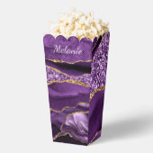 パープル金ゴールドグリッター大理石名前をカスタムするポップコーンボックス フェイバーボックス (はじけた状態)