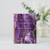 パープル金ゴールドグリッター大理石結婚式招待状カード ポストカード (スタンド正面)