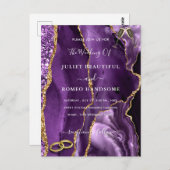 パープル金ゴールドグリッター大理石結婚式招待状カード ポストカード (正面/裏面)