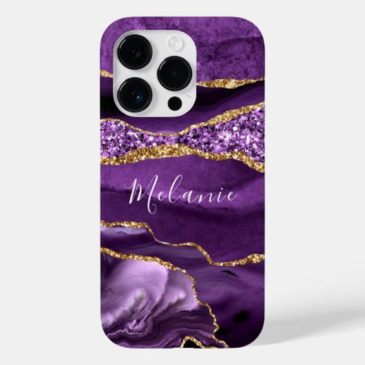 パープル金ゴールドグリッター大理石iPhoneケース名前をカスタムする Case-Mate iPhoneケース (裏面)