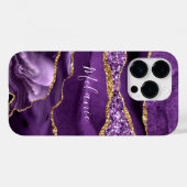 パープル金ゴールドグリッター大理石iPhoneケース名前をカスタムする Case-Mate iPhoneケース (裏面 (横))
