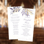 パープル金ゴールドグリッター植物学結婚式 プログラム