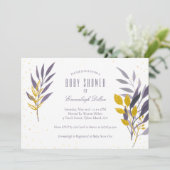 パープル金ゴールドグリッター植物性ベビーシャワー 招待状 (スタンド正面)