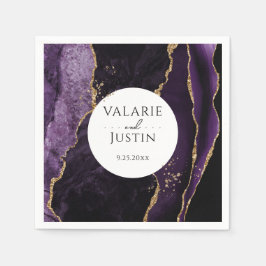 パープル金ゴールドグリッター結婚マーブルズナプキン スタンダードカクテルナプキン