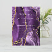 パープル金ゴールドグリッター結婚式招待状テンプレート (スタンド正面)