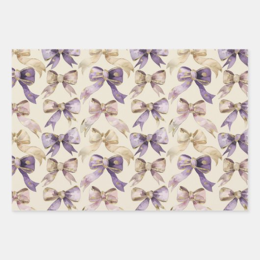 パープル金ゴールドグリッター蝶の蝶の弓誕生日 ラッピングペーパーシート (正面3)
