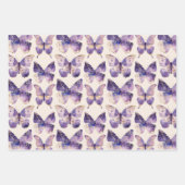 パープル金ゴールドグリッター蝶の蝶の弓誕生日 ラッピングペーパーシート (正面2)