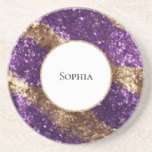 パープル金ゴールドグリッター誕生日 コースター (正面)