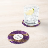 パープル金ゴールドグリッター誕生日 ラウンドペーパーコースター (インサイチュ)