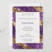 パープル金ゴールドグリッター誕生日 招待状 (正面)