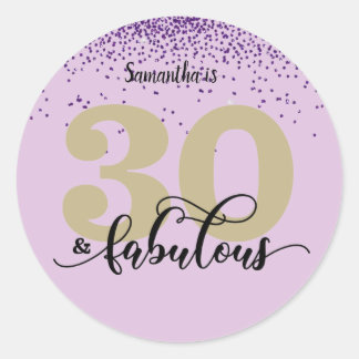パープル金ゴールドグリッター30と素晴らしい誕生日 ラウンドシール