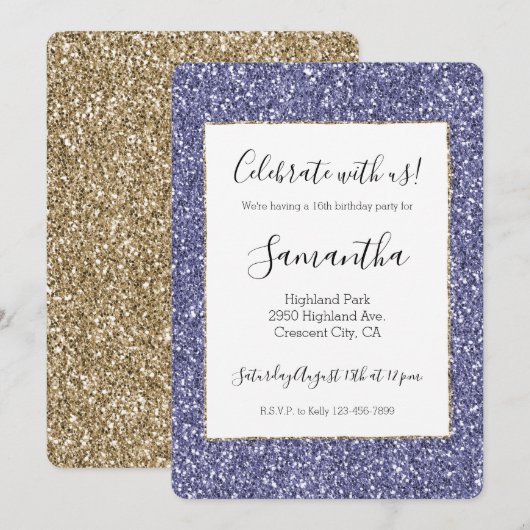 パープル金ゴールドグリッター 招待状 (正面/裏面)