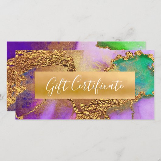 パープル金ゴールドグリーンアクアウォーターカラーギフト証明書 (正面/裏面)