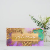 パープル金ゴールドグリーンアクアウォーターカラーギフト証明書 (スタンド正面)