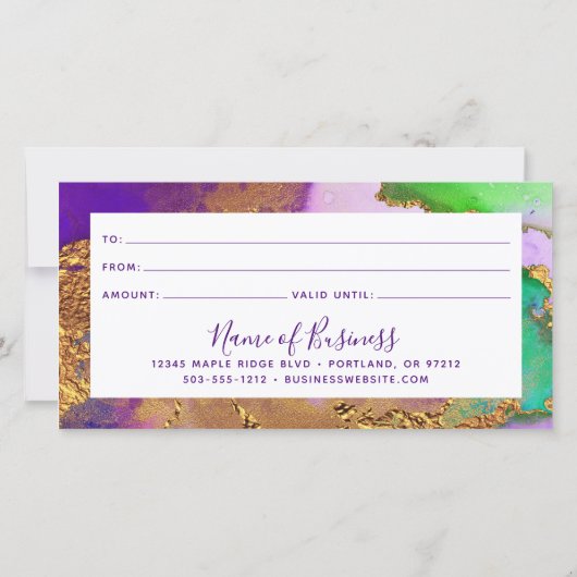 パープル金ゴールドグリーンアクアウォーターカラーギフト証明書 (裏面)