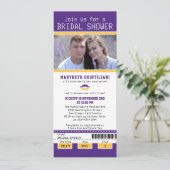 パープル金ゴールドサッカーチケットブライダルシャワー 招待状 (スタンド正面)