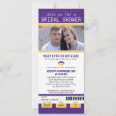 パープル金ゴールドサッカーチケットブライダルシャワー 招待状 (正面)